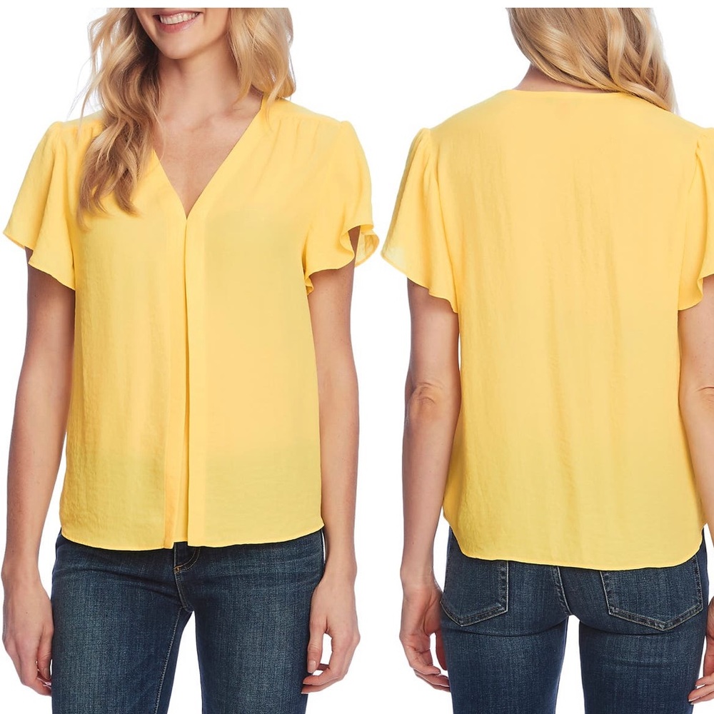 Vince Camuto flutter sleeve rumple satin top sz S